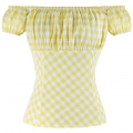 Sexy Yellow Plaid Short Sleeve Off Shoulder T-shirt N12176