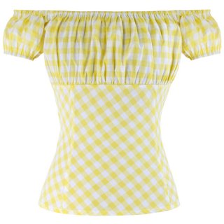 Sexy Yellow Plaid Short Sleeve Off Shoulder T-shirt N12176