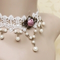 Victorian White Lace Tassel Pearl Wedding Party Princess Choker Necklace J12108