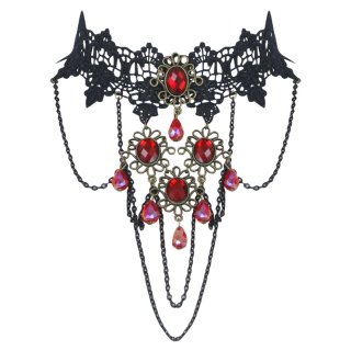 Retro Gothic Victorian Lace Gem Chocker Necklace J12061