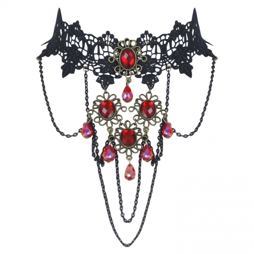 Retro Gothic Victorian Lace Gem Chocker Necklace J12061