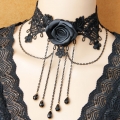 Victorian Black Rose Lace Cameo Choker Necklace J12033