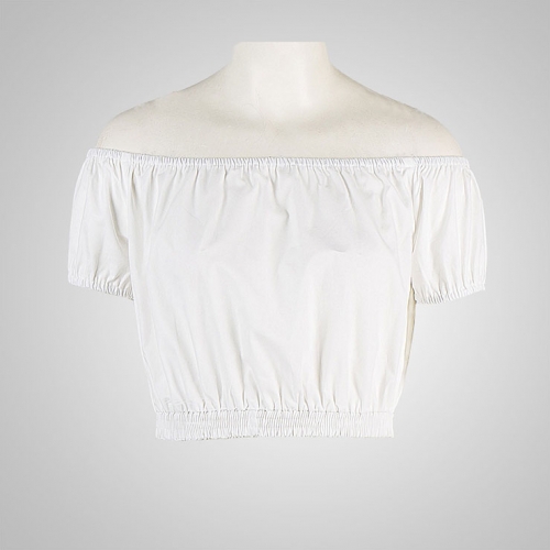 Sexy White Short Sleeve Off Shoulder Crop Top and Plaid Skirt Set N12970