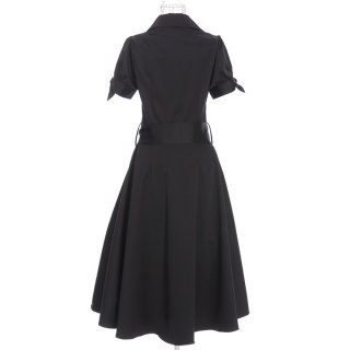 Elegant 1950's Vintage Black Short Sleeves Dress N11929