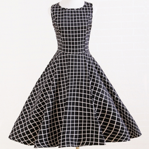 Elegant 1950's Vintage Plaid Print Casual Dress N11919