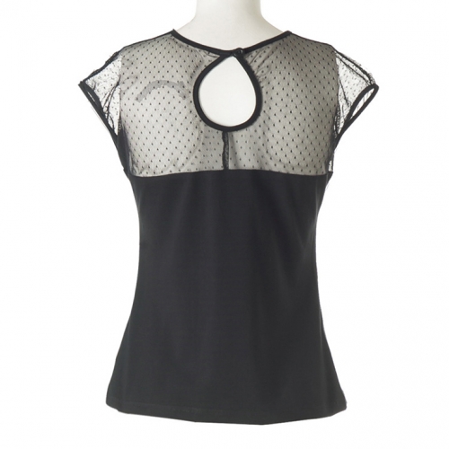 Black Studded Mesh Splice T-shirt N11866 Black Studded Mesh Splice T-shirt N11866