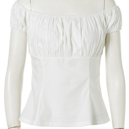 Sexy White Short Sleeve Off Shoulder T-shirt N11861