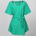 Elegant Green Short Sleeve Belted Tunic N11853