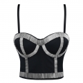 Silver Metal Stick Black Underwire B CUP Bustier Crop Top Bra N11584