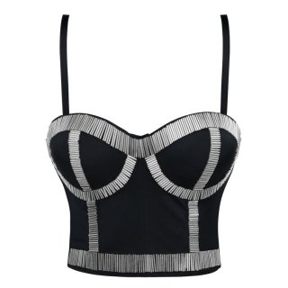 Silver Metal Stick Black Underwire B CUP Bustier Crop Top Bra N11584