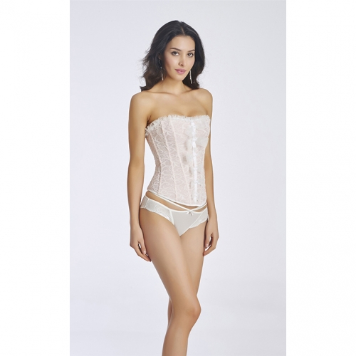 Elegant White Lace Strapless Overbust Corset Bustier N11318