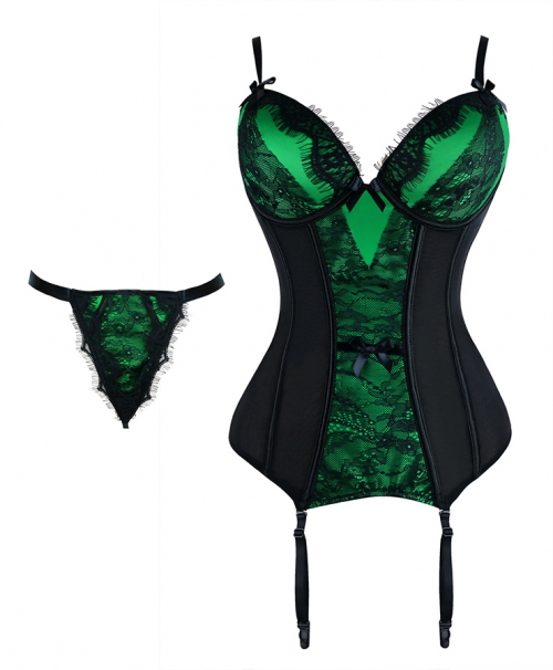 Shining Lace Green Overbust Corset Bustier N11302