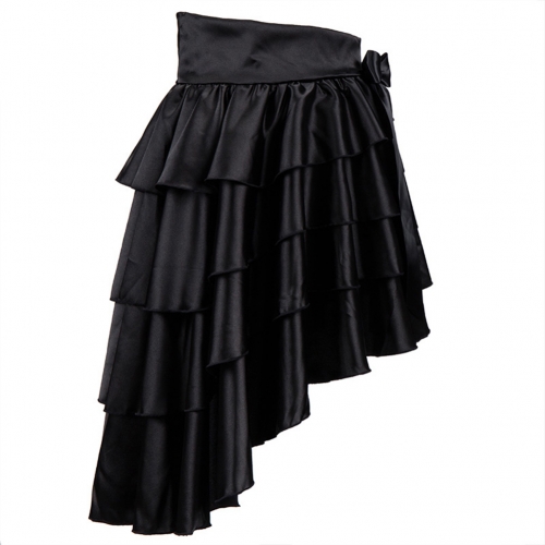 Sexy Black Satin High-low Ruffles Dancing Party Skirt N11067