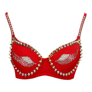 Red Sexy Wings and Spike Rivets Club Party B Cups Bra Top N11014