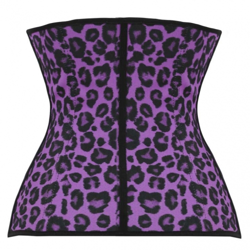 Sexy Purple Steel Bone Latex Leopard Patterns Underbust Corset N10361