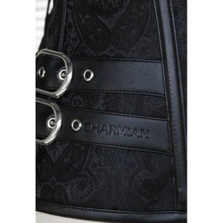 Vintage Black Steel Bone Embroidery Design Busk Closure Overbust Corset N10316