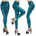 Sexy Peacock Blue Fish Scale Pattern Low Waist Leggings L10263