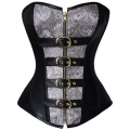 Steampunk Vintage Black Steel Bone Faux Leather Zipper Overbust Corset N10248
