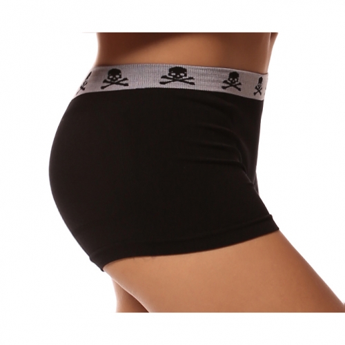 Black Stretch Cotton Skull Bones Ladies Panties PT9645
