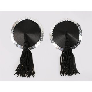 Sexy Black Tassel Sequin Round Pasties MS9558