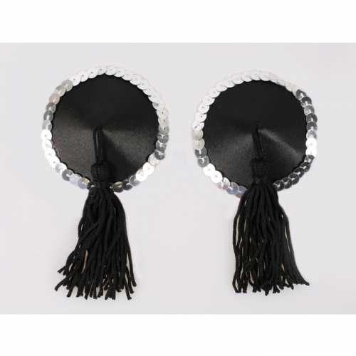 Sexy Black Tassel Sequin Round Pasties MS9558