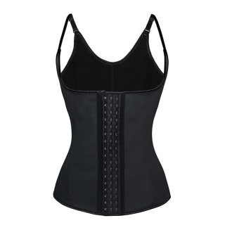 Fashion Black Latex Shoulder Strap Steel Boned Hook And Eye Closure Corset N9633