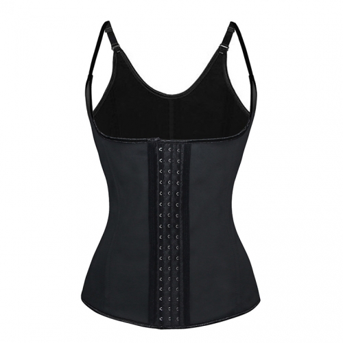 Fashion Black Latex Shoulder Strap Steel Boned Hook And Eye Closure Corset N9633