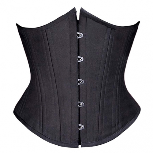 26 Steel Bones Comfortable Black Satin Busk Closure Underbust Corset N9621