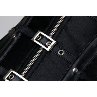 Leather and Satin Buckle-up Zipper Corset N9169