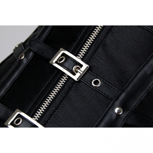 Leather and Satin Buckle-up Zipper Corset N9169