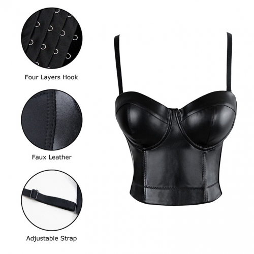 Sexy Faux Leather Bustier Bra N8596