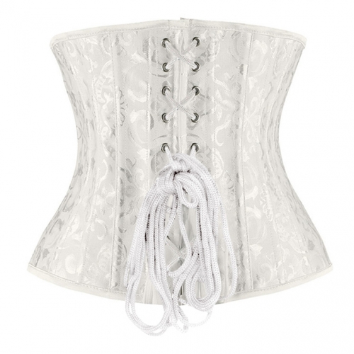 24 Spiral Steel Boned White Jacquard Corset N8392