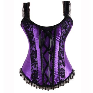 Women's Purple Halter Lace Splicing Body Shaper Overbust Corset N4725