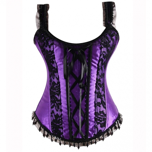 Women's Purple Halter Lace Splicing Body Shaper Overbust Corset N4725
