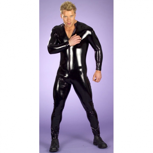 Men's Black Wet Look Patent Leather Jumpsuit N4664