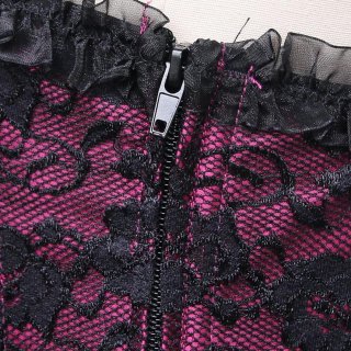Sexy Purple Satin Strapless Floral Lace Overbust Corset N2308