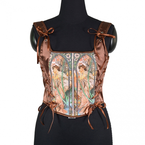 Corset Tops for Women Renaissance Floral Overbust Boned Bustier Bodice N23666