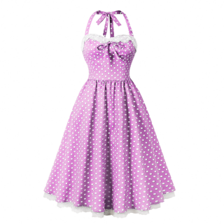 Women Vintage 1950s Retro Polka Dot Swing Dress Sleeveless Backless Halter Neck N23661