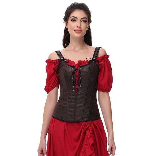Renaissance Costume Women Pirate Medieval Viking Floral Corset Top Ren Faire Vest Victorian N23654