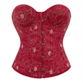 Red Embroidered Strapless Palace Corset with Cup Waist Cinch and Bust Support N23644