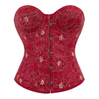 Red Embroidered Strapless Palace Corset with Cup Waist Cinch and Bust Support N23644