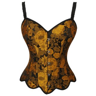 Camouflage embroidered sunflower petal hem herringbone strap Corset N23633