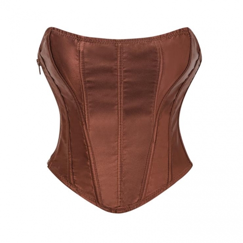 Women's Satin Corset Top Sexy Backless Strapless Sweetheart Neck Bustier Boned Bodyshaper Party Crop Top N23630