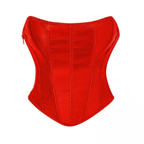 Women's Satin Corset Top Sexy Backless Strapless Sweetheart Neck Bustier Boned Bodyshaper Party Crop Top N23628