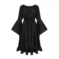 Renaissance Faire Costume Women Off Shoulder Long Bell Sleeve High Low Dress N23612