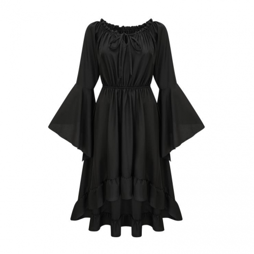 Renaissance Faire Costume Women Off Shoulder Long Bell Sleeve High Low Dress N23612