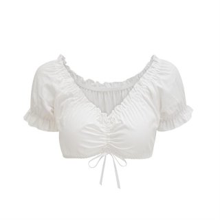 Sexy women's European and American lace-up short crop tops slimming one-line collar beer wear short-sleeved tops N23609