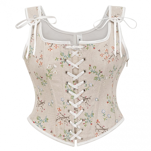 Corset Tops for Women Renaissance Lace Up Floral Overbust Boned Bustier Bodice N23600