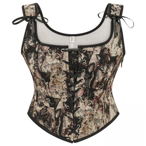 Women's Renaissance Lace Up Corset Black Cat Big Breast Bone Corset N23599