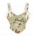 Women's Renaissance Corset Floral Underbust Corset Tops Vintage Boned Corset Belt N23598